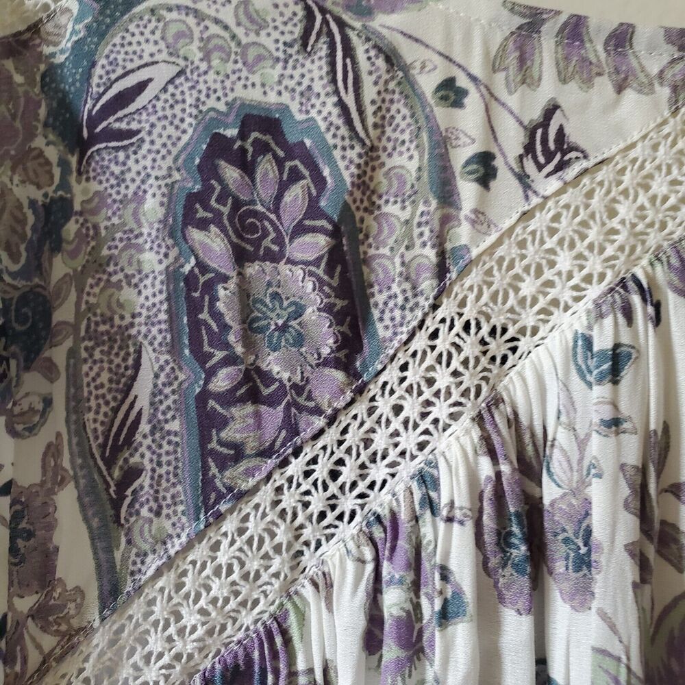 Free People Rain Or Shine Lace Up Mini Dress Ivory Paisley Womens XS - Picture 15 of 15
